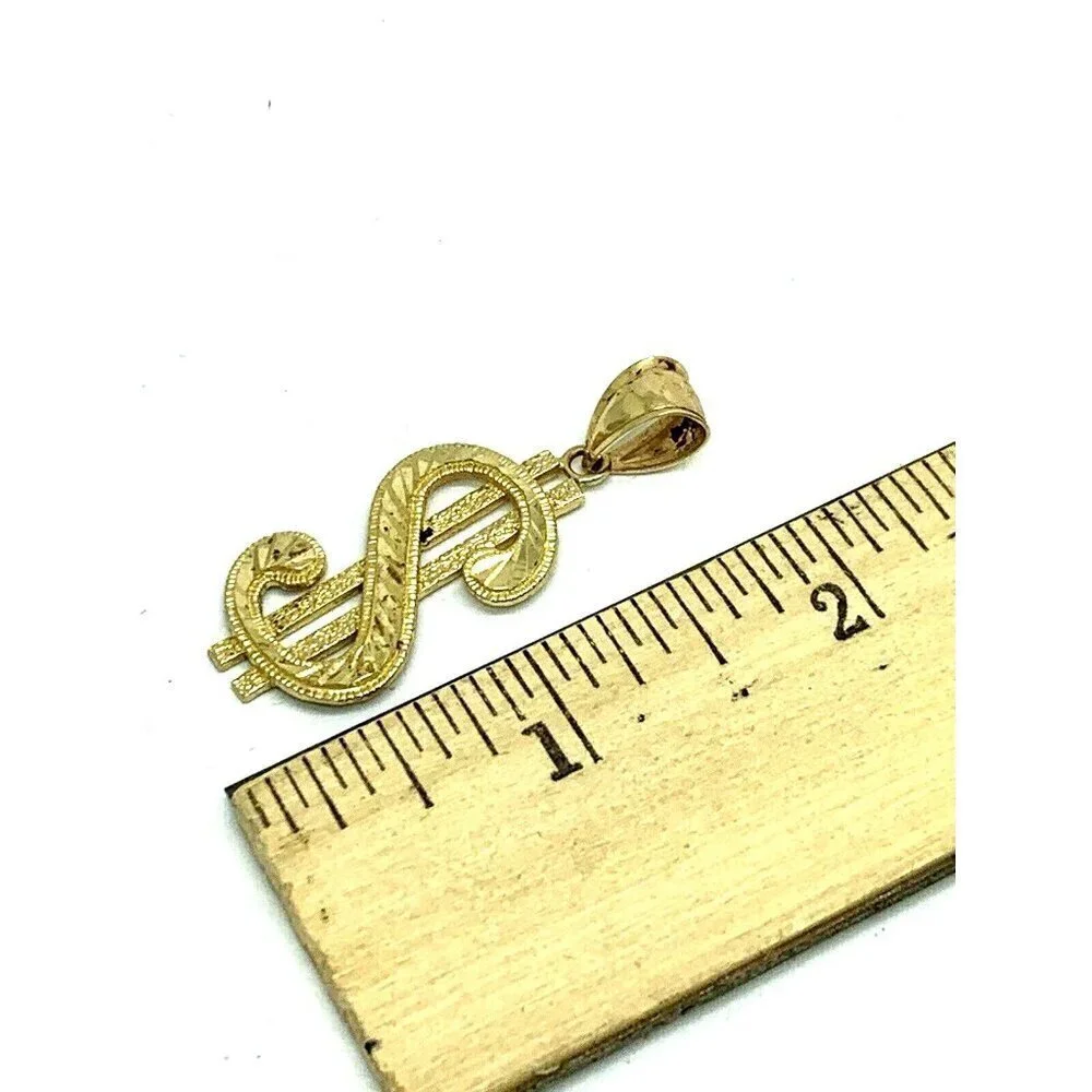 Dollar Sign Pendant $ Charm 10k Yellow Gold Unisex Jewelry NO CHAIN